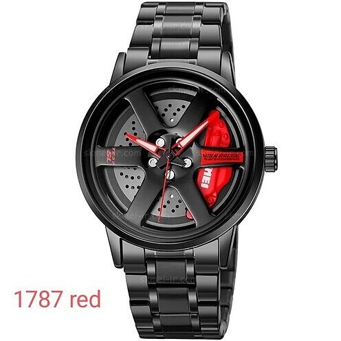 ساعت مچی اسپرت مردانه مدل رینگی چرخشی بند استیل مشکی رینگ قرمز